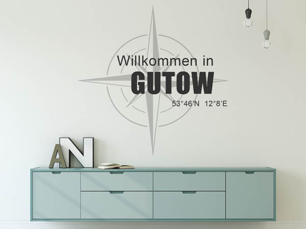 Wandtattoo Willkommen in Gutow mit den Koordinaten 53°46'N 12°8'E