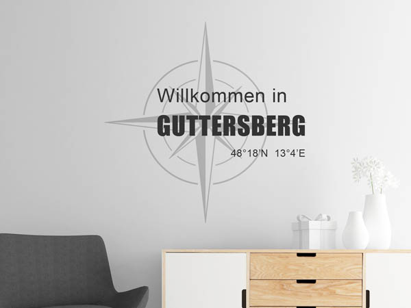 Wandtattoo Willkommen in Guttersberg mit den Koordinaten 48°18'N 13°4'E