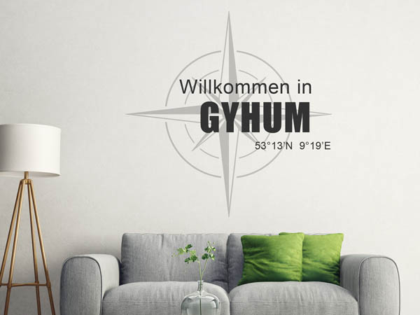 Wandtattoo Willkommen in Gyhum mit den Koordinaten 53°13'N 9°19'E