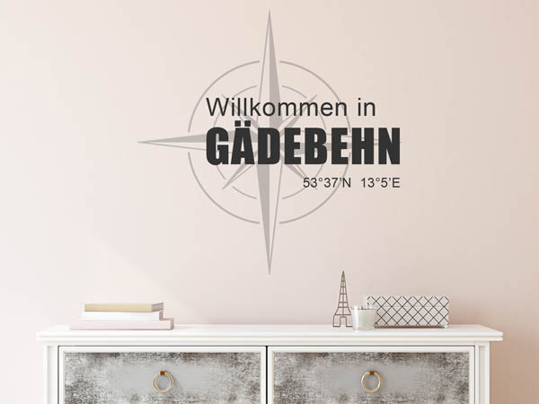 Wandtattoo Willkommen in Gädebehn mit den Koordinaten 53°37'N 13°5'E