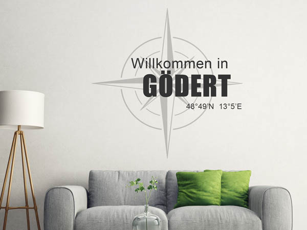 Wandtattoo Willkommen in Gödert mit den Koordinaten 48°49'N 13°5'E