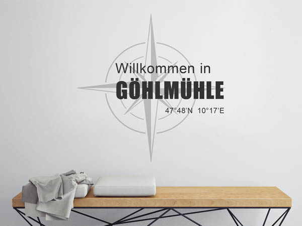 Wandtattoo Willkommen in Göhlmühle mit den Koordinaten 47°48'N 10°17'E