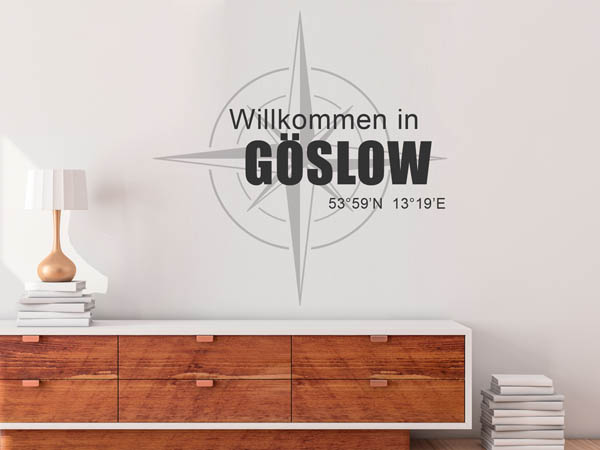 Wandtattoo Willkommen in Göslow mit den Koordinaten 53°59'N 13°19'E