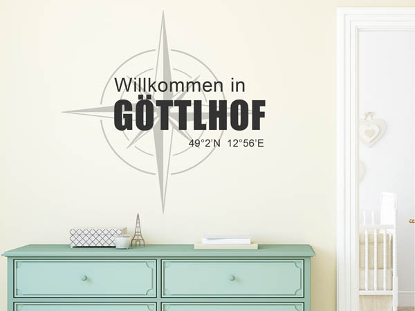 Wandtattoo Willkommen in Göttlhof mit den Koordinaten 49°2'N 12°56'E