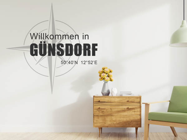Wandtattoo Willkommen in Günsdorf mit den Koordinaten 50°40'N 12°52'E
