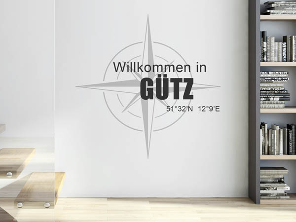 Wandtattoo Willkommen in Gütz mit den Koordinaten 51°32'N 12°9'E