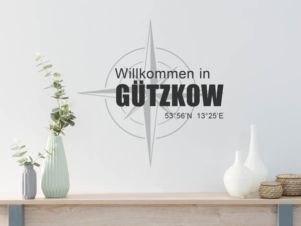Wandtattoo Willkommen in Gützkow mit den Koordinaten 53°56'N 13°25'E