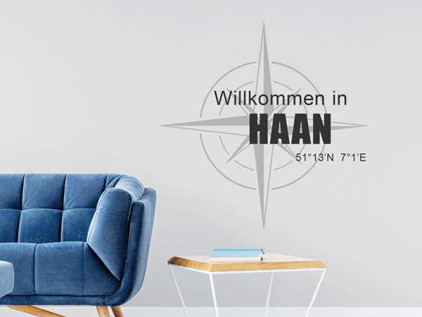 Wandtattoo Willkommen in Haan mit den Koordinaten 51°13'N 7°1'E