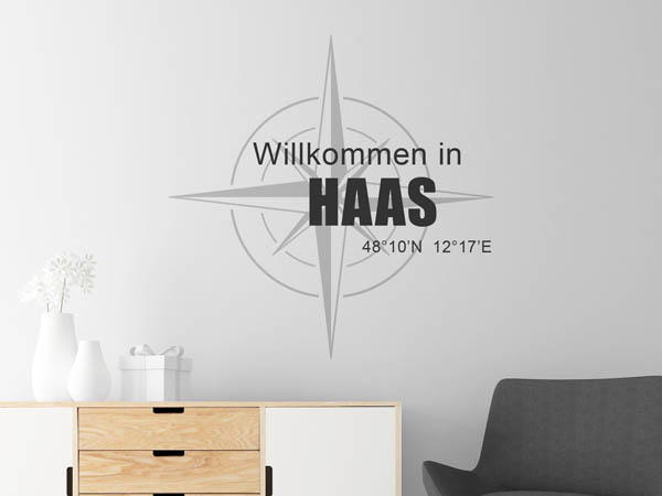 Wandtattoo Willkommen in Haas mit den Koordinaten 48°10'N 12°17'E