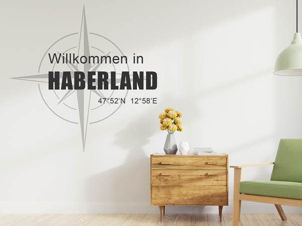 Wandtattoo Willkommen in Haberland mit den Koordinaten 47°52'N 12°58'E