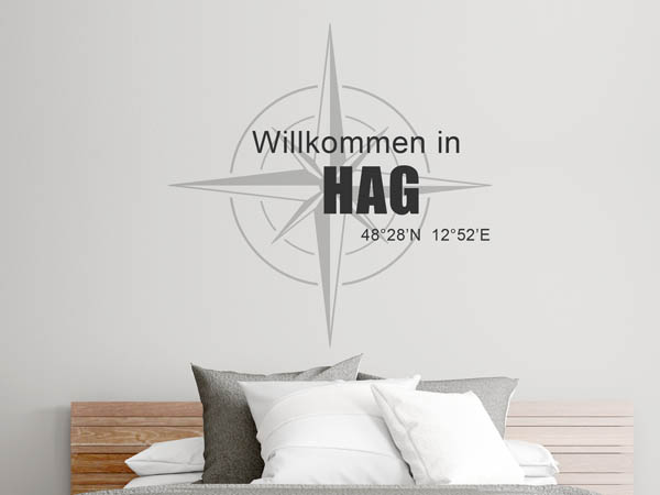 Wandtattoo Willkommen in Hag mit den Koordinaten 48°28'N 12°52'E