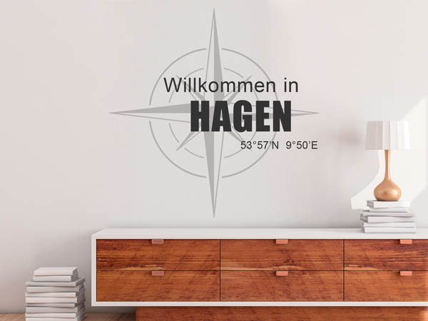 Wandtattoo Willkommen in Hagen mit den Koordinaten 53°57'N 9°50'E
