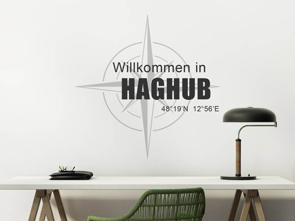 Wandtattoo Willkommen in Haghub mit den Koordinaten 48°19'N 12°56'E