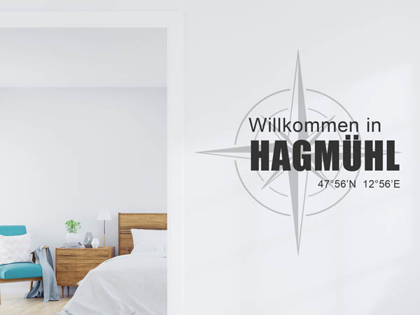 Wandtattoo Willkommen in Hagmühl mit den Koordinaten 47°56'N 12°56'E