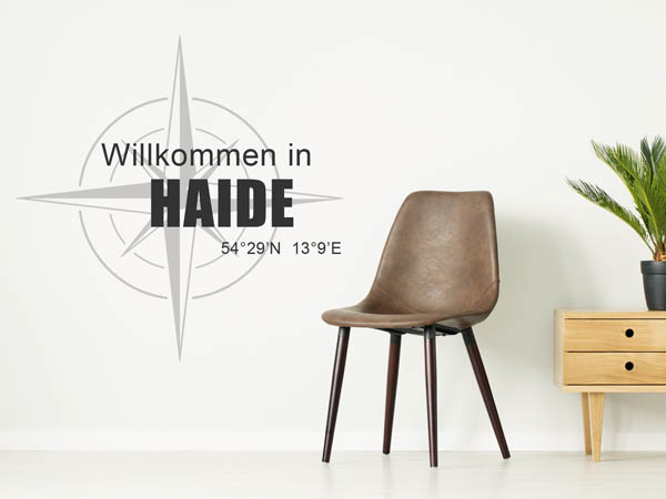 Wandtattoo Willkommen in Haide mit den Koordinaten 54°29'N 13°9'E