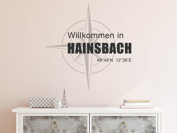 Wandtattoo Willkommen in Hainsbach mit den Koordinaten 48°48'N 12°26'E