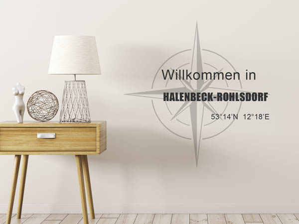 Wandtattoo Willkommen in Halenbeck-Rohlsdorf mit den Koordinaten 53°14'N 12°18'E