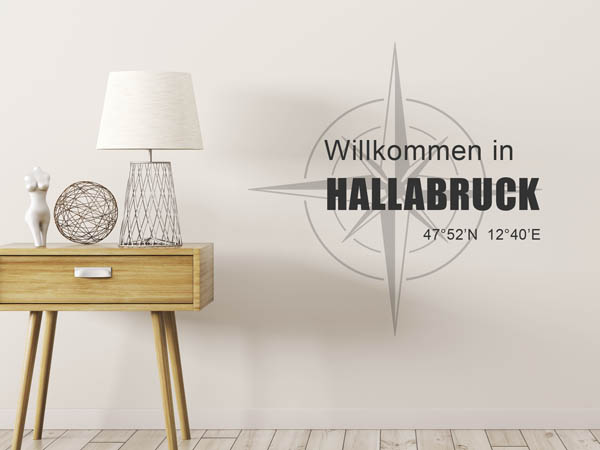 Wandtattoo Willkommen in Hallabruck mit den Koordinaten 47°52'N 12°40'E