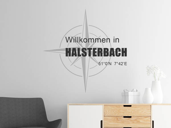 Wandtattoo Willkommen in Halsterbach mit den Koordinaten 51°0'N 7°42'E