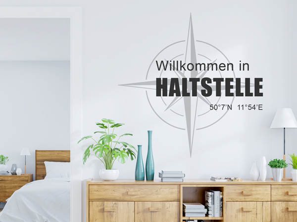 Wandtattoo Willkommen in Haltstelle mit den Koordinaten 50°7'N 11°54'E