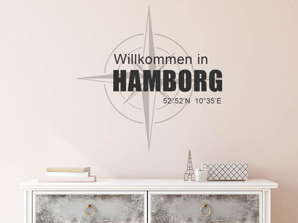 Wandtattoo Willkommen in Hamborg mit den Koordinaten 52°52'N 10°35'E