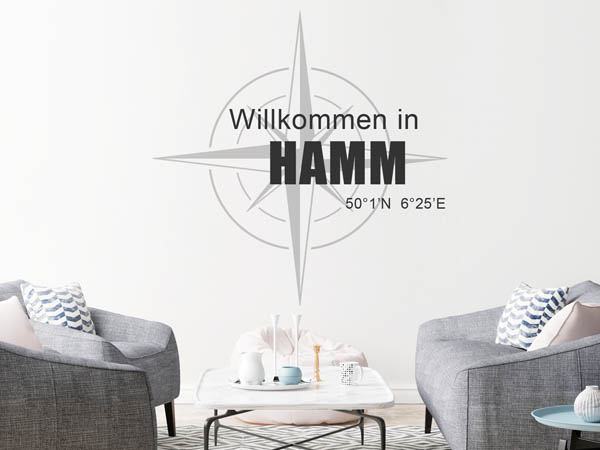Wandtattoo Willkommen in Hamm mit den Koordinaten 50°1'N 6°25'E