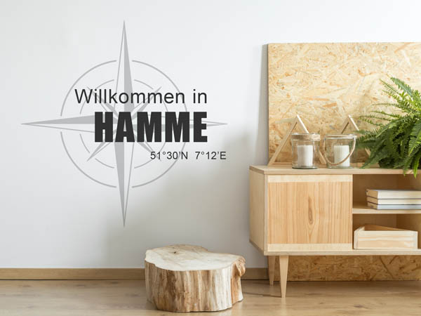 Wandtattoo Willkommen in Hamme mit den Koordinaten 51°30'N 7°12'E