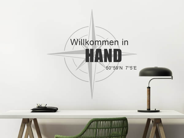 Wandtattoo Willkommen in Hand mit den Koordinaten 50°59'N 7°5'E