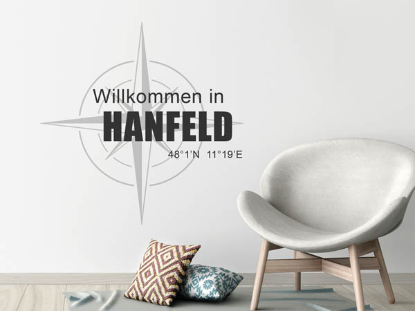 Wandtattoo Willkommen in Hanfeld mit den Koordinaten 48°1'N 11°19'E