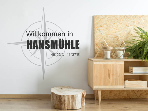 Wandtattoo Willkommen in Hansmühle mit den Koordinaten 49°23'N 11°37'E