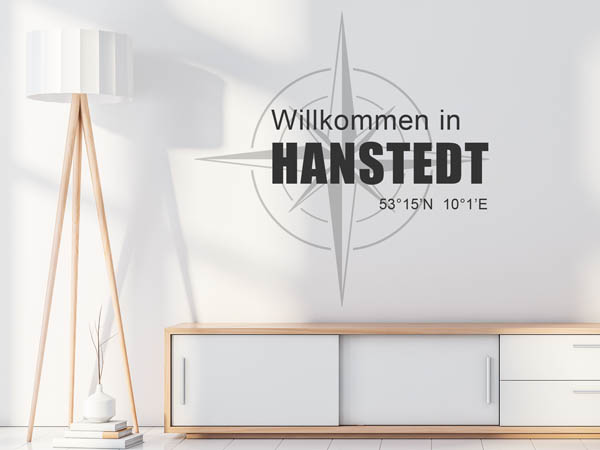 Wandtattoo Willkommen in Hanstedt mit den Koordinaten 53°15'N 10°1'E