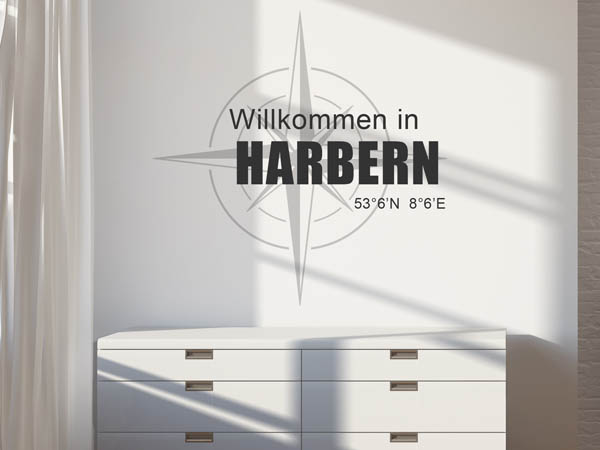 Wandtattoo Willkommen in Harbern mit den Koordinaten 53°6'N 8°6'E