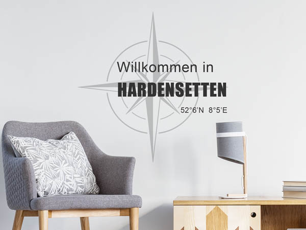 Wandtattoo Willkommen in Hardensetten mit den Koordinaten 52°6'N 8°5'E