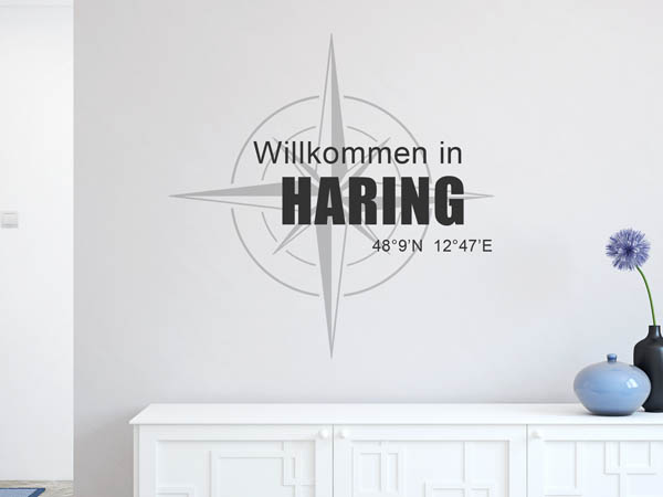 Wandtattoo Willkommen in Haring mit den Koordinaten 48°9'N 12°47'E