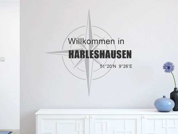 Wandtattoo Willkommen in Harleshausen mit den Koordinaten 51°20'N 9°26'E