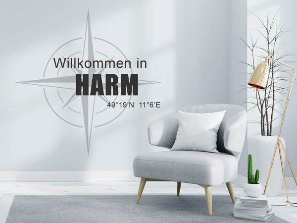 Wandtattoo Willkommen in Harm mit den Koordinaten 49°19'N 11°6'E