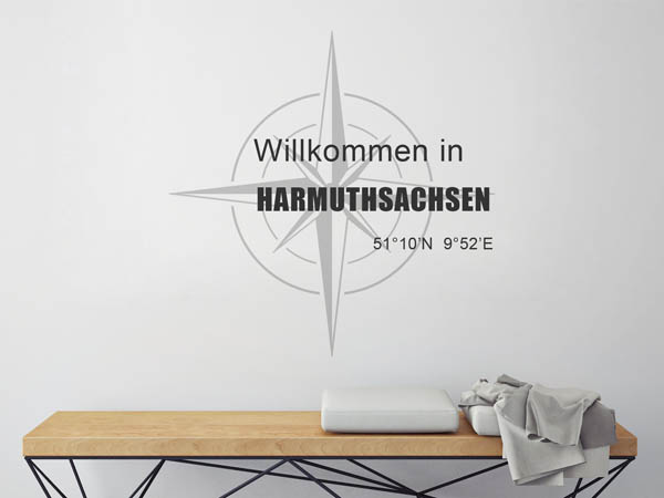 Wandtattoo Willkommen in Harmuthsachsen mit den Koordinaten 51°10'N 9°52'E