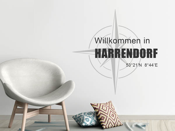 Wandtattoo Willkommen in Harrendorf mit den Koordinaten 53°21'N 8°44'E