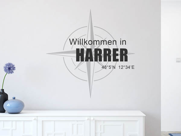 Wandtattoo Willkommen in Harrer mit den Koordinaten 48°5'N 12°34'E