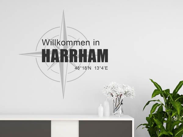 Wandtattoo Willkommen in Harrham mit den Koordinaten 48°18'N 13°4'E