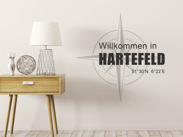 Wandtattoo Willkommen in Hartefeld mit den Koordinaten 51°30'N 6°22'E