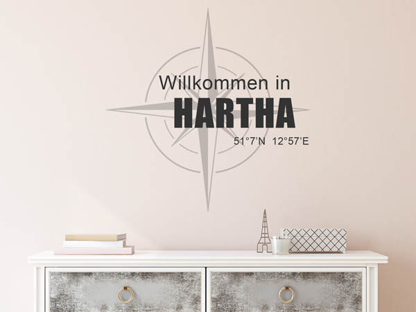 Wandtattoo Willkommen in Hartha mit den Koordinaten 51°7'N 12°57'E