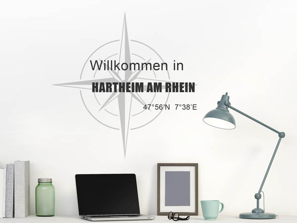Wandtattoo Willkommen in Hartheim am Rhein mit den Koordinaten 47°56'N 7°38'E