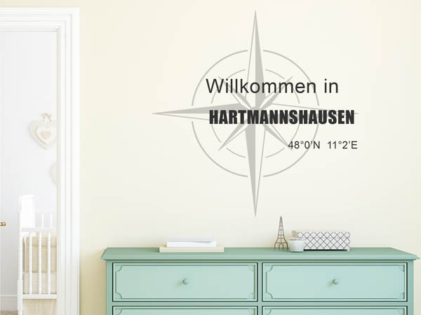 Wandtattoo Willkommen in Hartmannshausen mit den Koordinaten 48°0'N 11°2'E