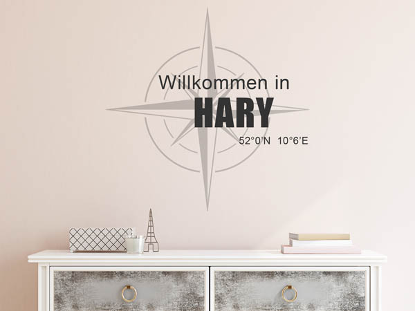 Wandtattoo Willkommen in Hary mit den Koordinaten 52°0'N 10°6'E