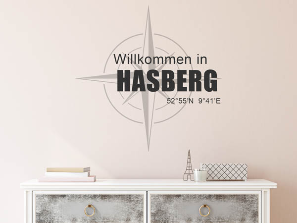 Wandtattoo Willkommen in Hasberg mit den Koordinaten 52°55'N 9°41'E