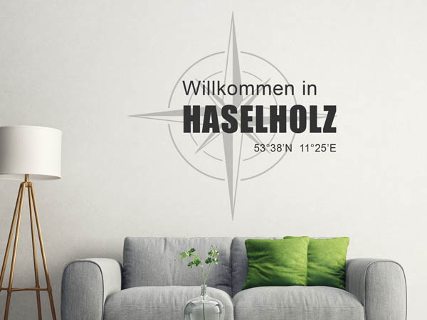 Wandtattoo Willkommen in Haselholz mit den Koordinaten 53°38'N 11°25'E
