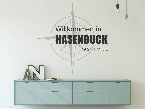 Wandtattoo Willkommen in Hasenbuck mit den Koordinaten 49°27'N 11°5'E