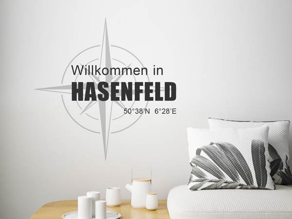 Wandtattoo Willkommen in Hasenfeld mit den Koordinaten 50°38'N 6°28'E