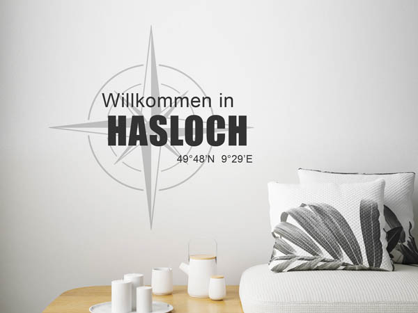 Wandtattoo Willkommen in Hasloch mit den Koordinaten 49°48'N 9°29'E